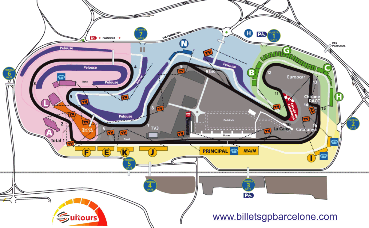 Plan des tribunes Circuit de Barcelona-Catalunya
